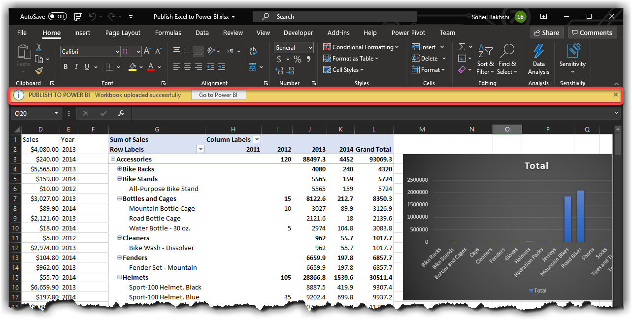 Go to Power BI after Publishing Excel reports to Power BI from Excel