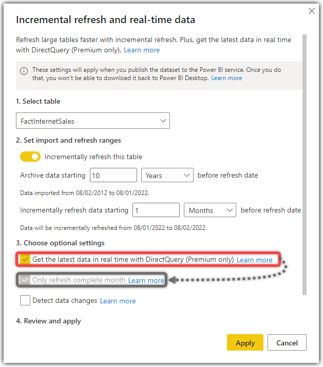 Only refresh complete period optional setting on Power BI Desktop Incremental Refresh configuration