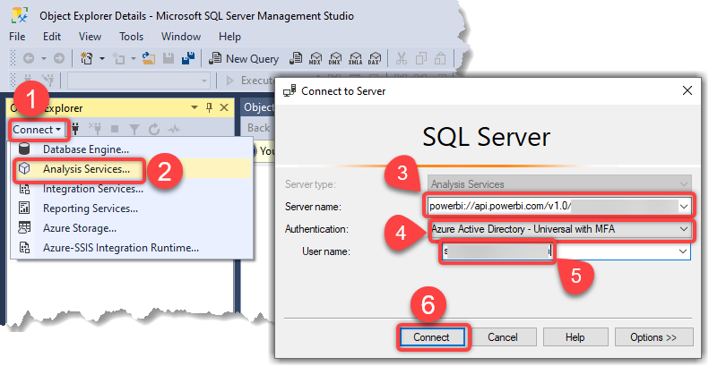 Connecting from SSMS to a Power BI premium dataset